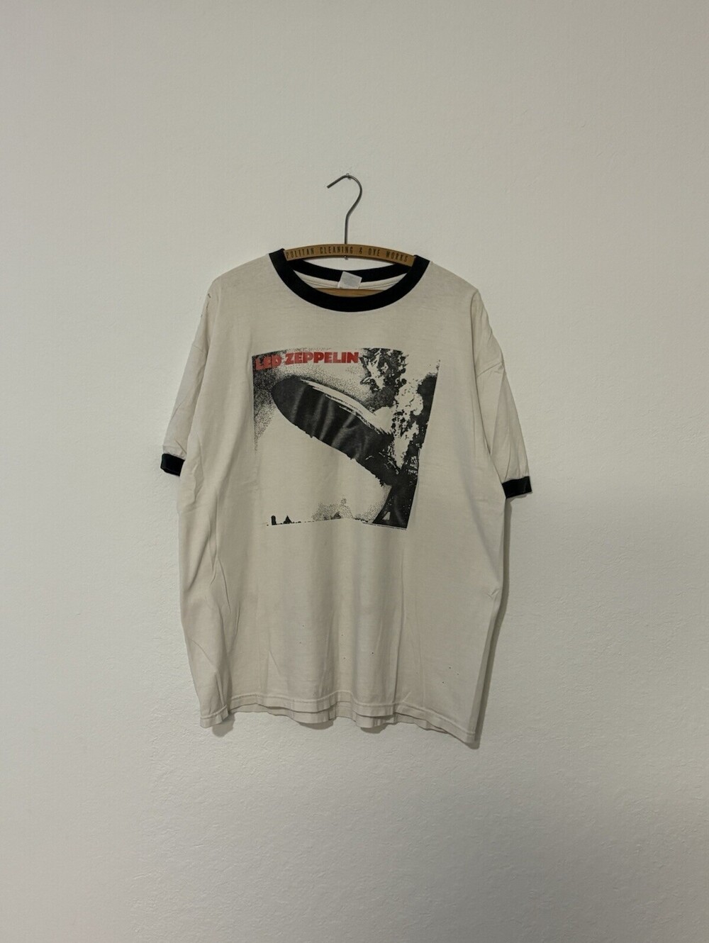 Vintage Led Zeppelin Shirt Mens XL White Blimp Ringer Rock Band Tee 2003 Y2K
